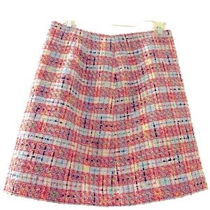 LOFT tweed skirt, size 0, pink and more, side zipper, lined. Hits above the knee